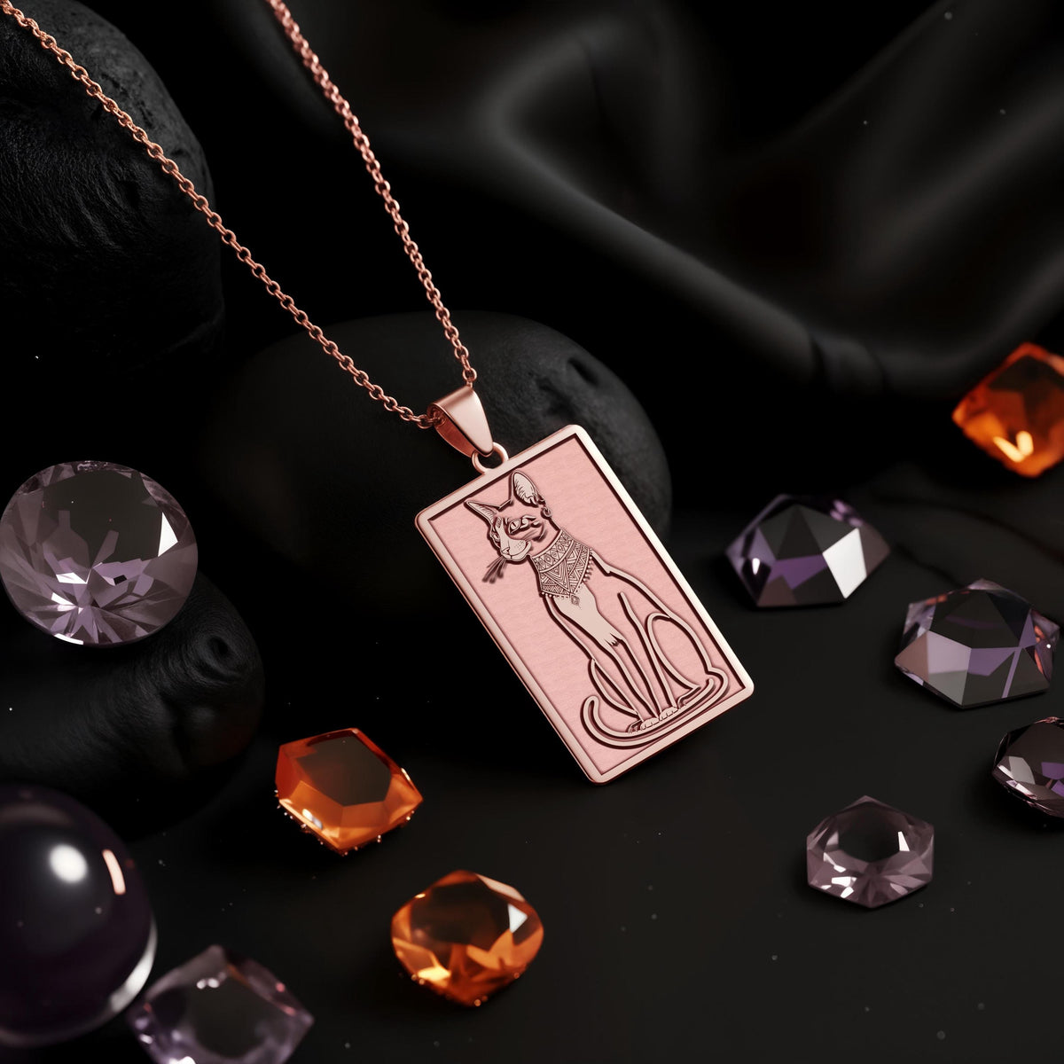 Egyptian Cat Pendant Necklace: 14K Gold, Bastet Goddess Amulet, Cat Lover Jewelry - View 5