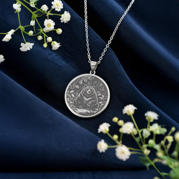 Jungle Bear Pendant Necklace: 14K Gold, Spirit Animal Coin, Nature Jewelry - View 3