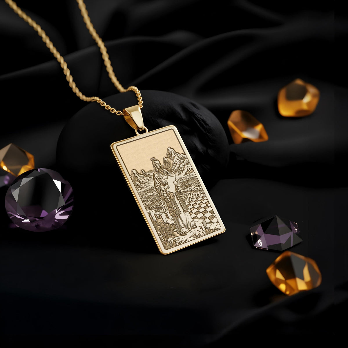 Sun Tzu Pendant Necklace: 14K Gold, Art of War Coin, Military Jewelry - View 2