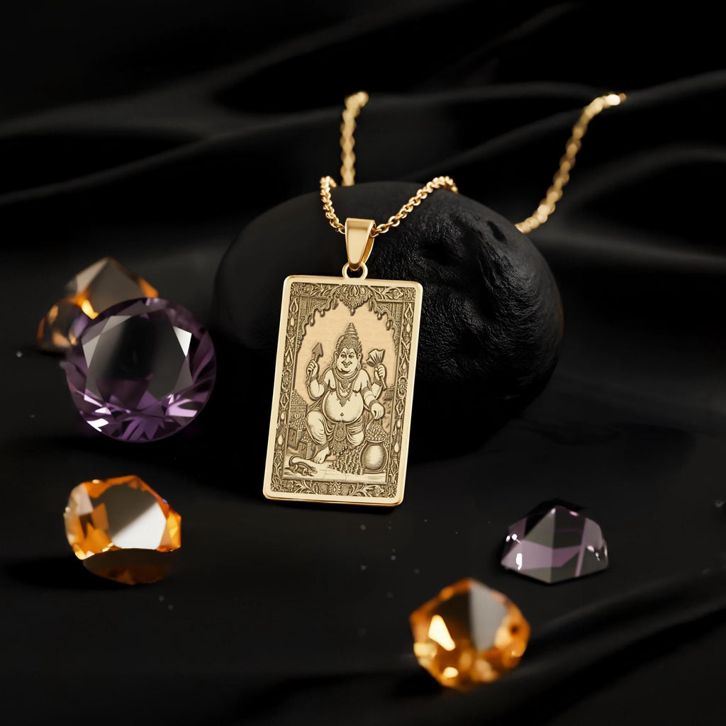 Kubera Pendant Necklace: 14K Gold, Personalized God of Wealth Tarot, Hindu Jewelry - View 214