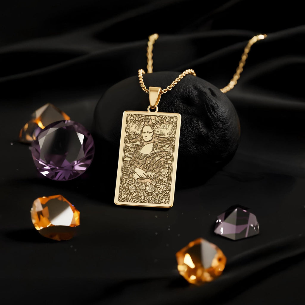 Mona Lisa Tarot Pendant Necklace: 14K Gold Personalized Famous Art History Charm, Museum Jewelry - View 214