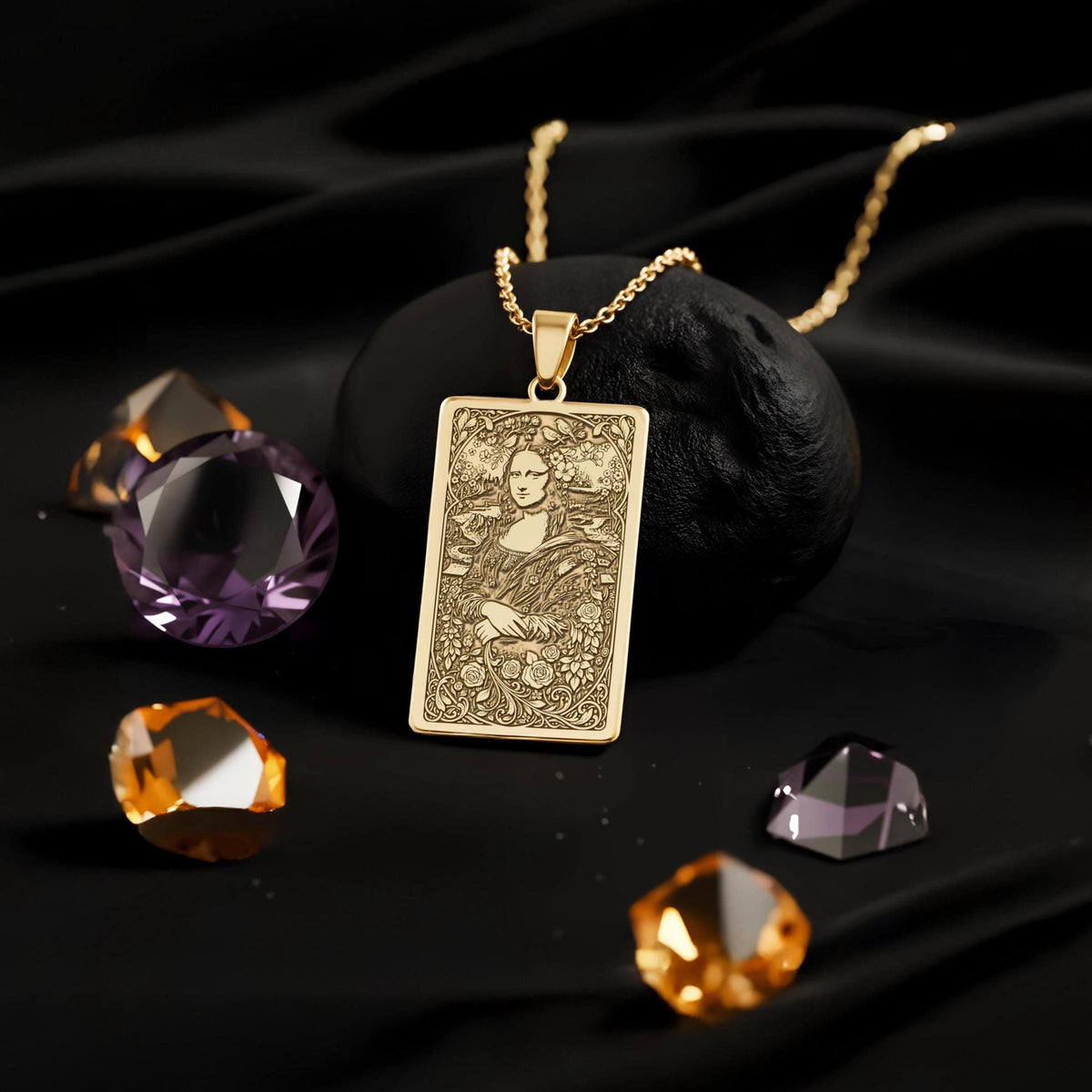 Mona Lisa Tarot Pendant Necklace: 14K Gold Personalized Famous Art History Charm, Museum Jewelry - View 214