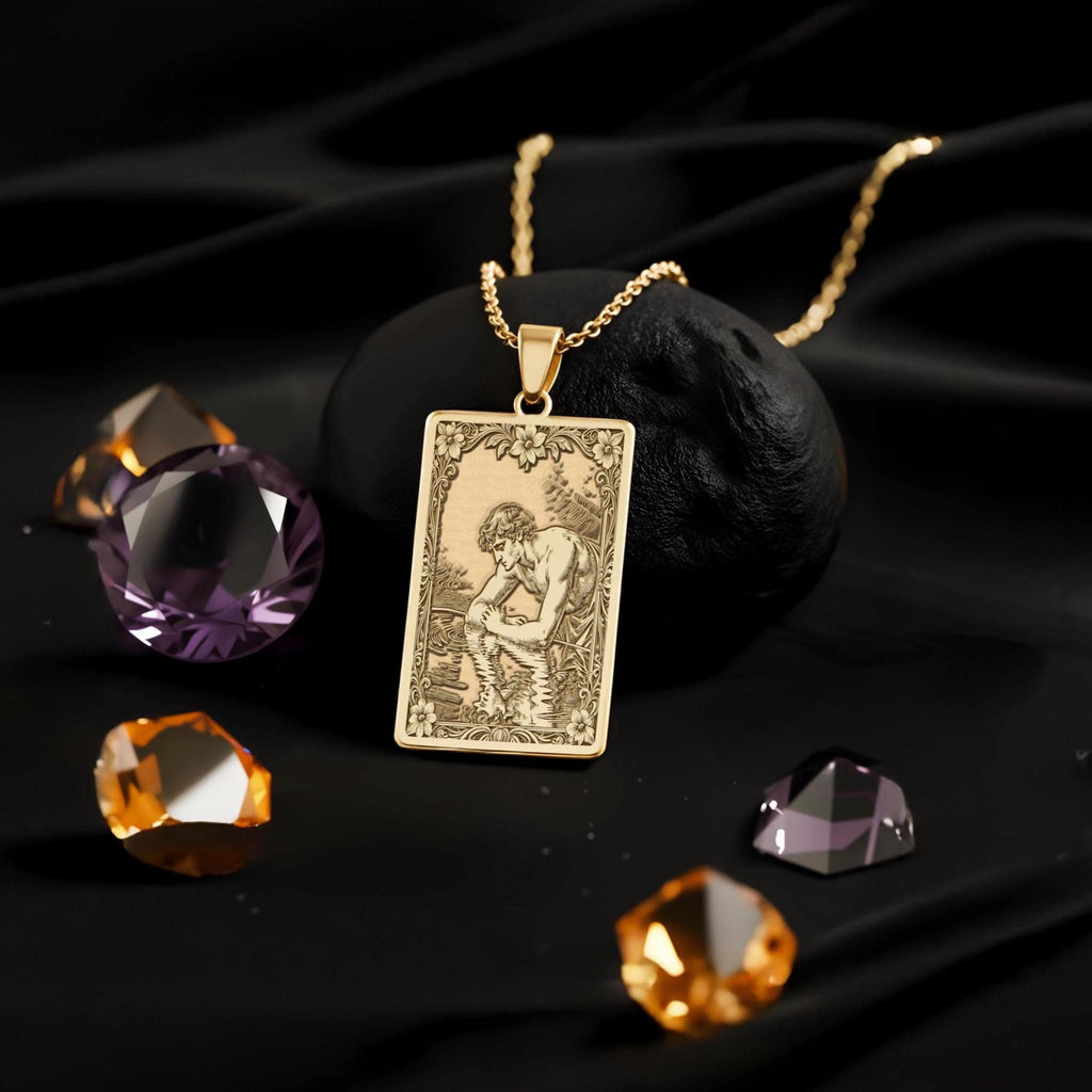 Narcissus Pendant Necklace: 14K Gold, Greek Mythology Art, Dark Academia Jewelry - View 214
