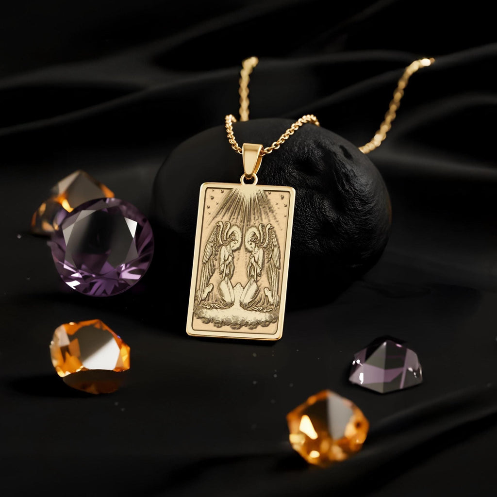 Kneeling Angels Pendant: 14K Gold, Cherubim Adoration, Religious Jewelry - View 214