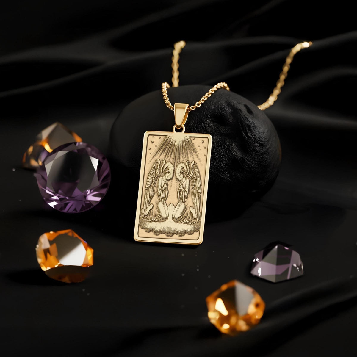 Kneeling Angels Pendant: 14K Gold, Cherubim Adoration, Religious Jewelry - View 214