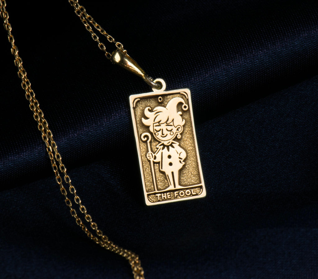 The Fool Tarot Pendant: 14K Gold with tarot card rider waite major arcana occult - View 158