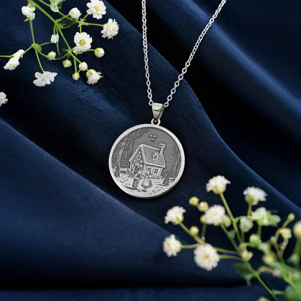 Hansel & Gretel Necklace: 14K Gold, Fairy Tale Coin, Sibling Jewelry - View 3