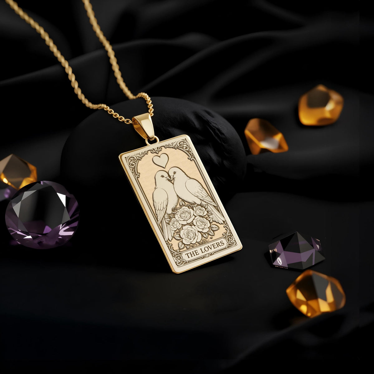 The Lovers Tarot Necklace: 14K Gold, Lovebird Charm, Soulmate Jewelry - View 214