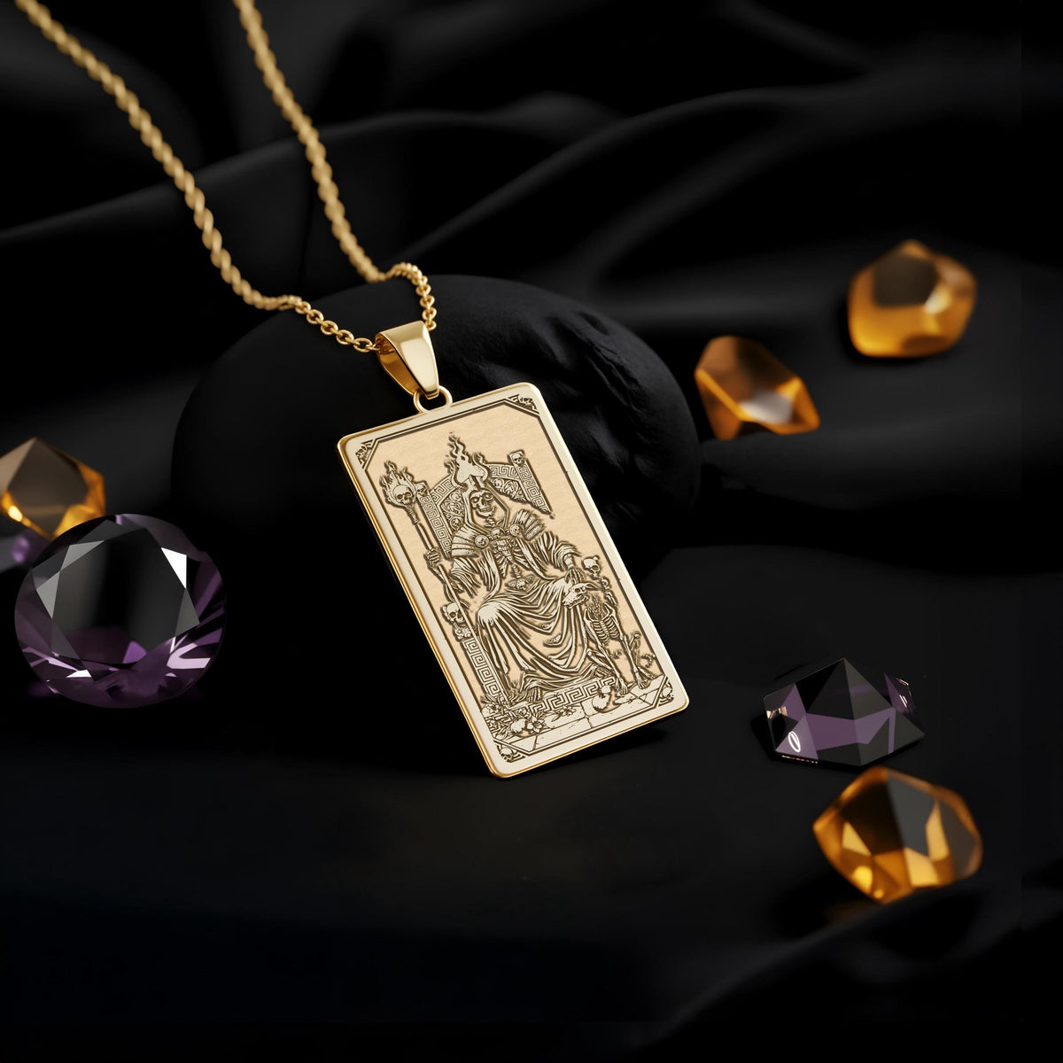 Hades Tarot Pendant Necklace: 14K Gold, Underworld God, Dark Academia Jewelry - View 214