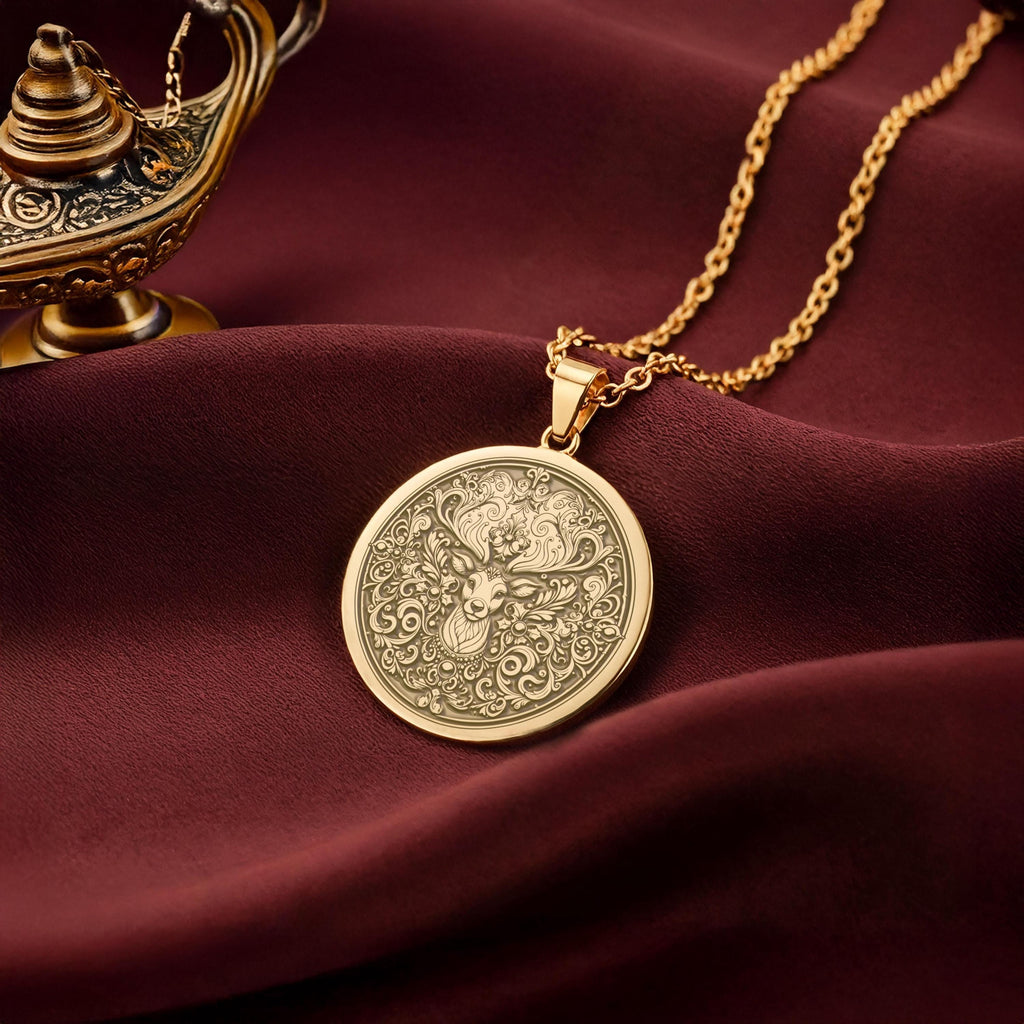 Stag Deer Forest Lord Pendant | 14K Gold & Silver Options - Spirit Animal Nature Lover - Image 2