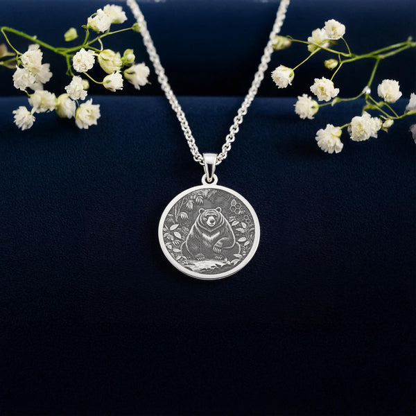 Jungle Bear Pendant Necklace: 14K Gold, Spirit Animal Coin, Nature Jewelry - View 4