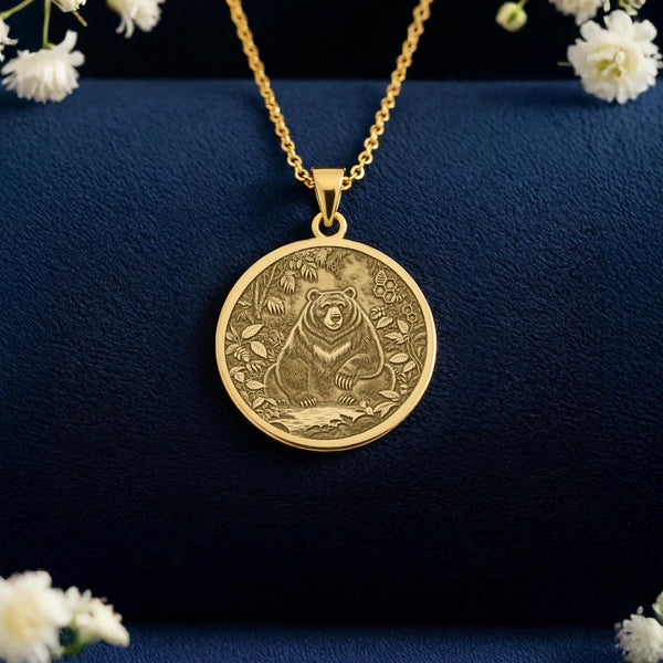 Jungle Bear Pendant Necklace: 14K Gold, Spirit Animal Coin, Nature Jewelry - View 214