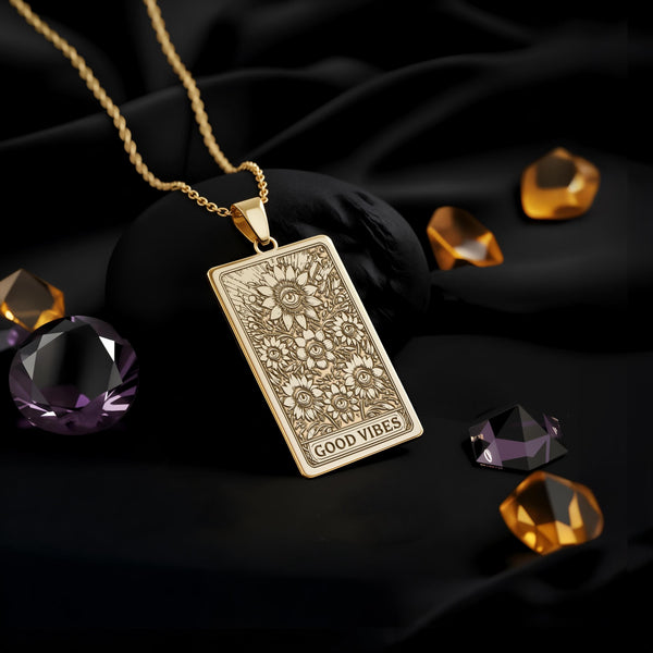 Good Vibes Pendant Necklace: 14K Gold, Sunflower Evil Eye, Positivity Amulet - View 214