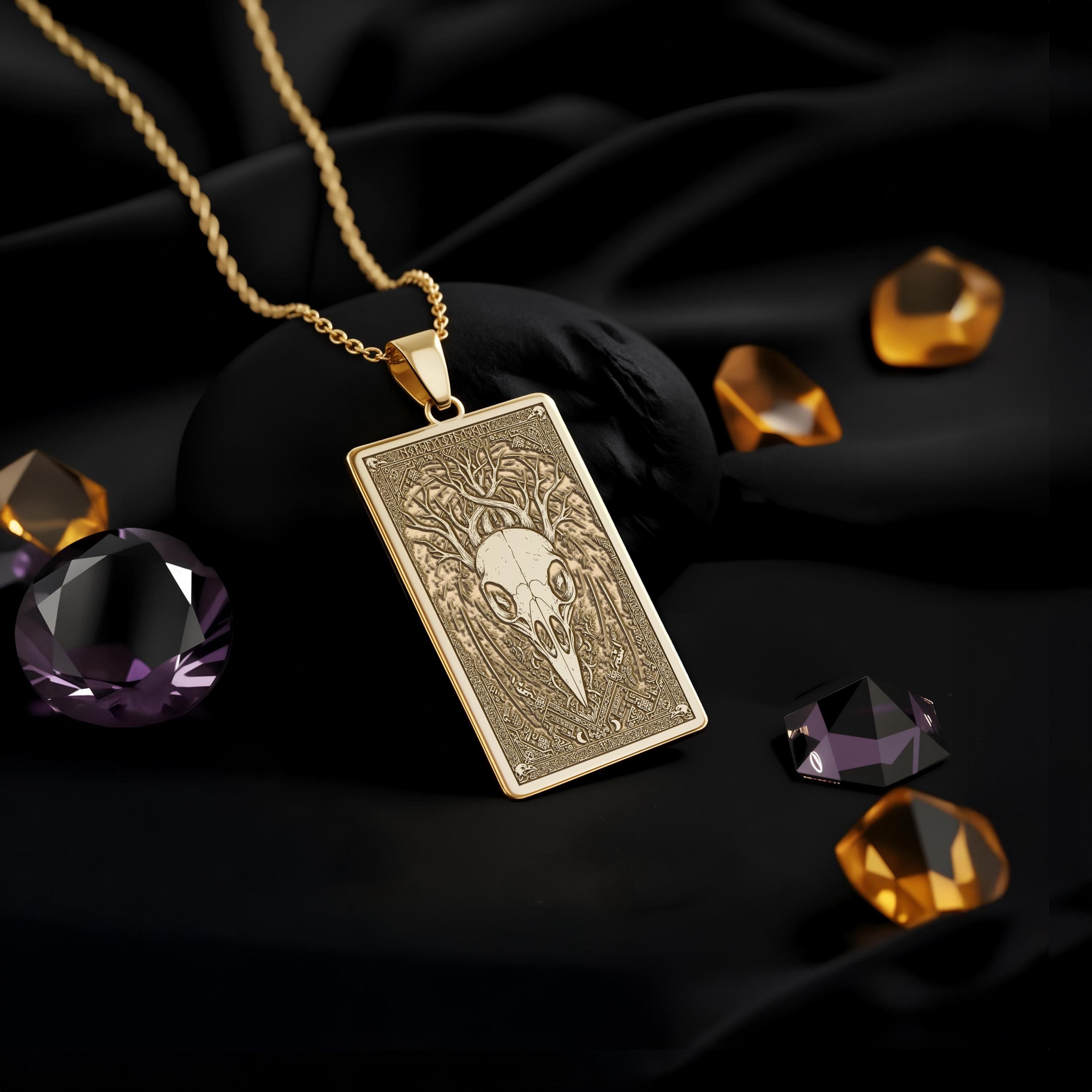 Raven Skull Pendant Necklace: 14K Gold, Viking Odin Amulet, Gothic Pagan Jewelry - View 214