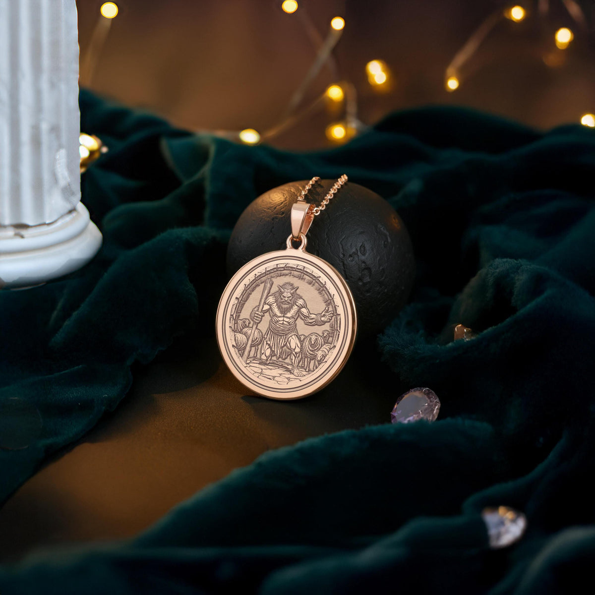 Polyphemus Pendant Necklace: 14K Gold Greek Cyclops, Monster Lore Jewelry - View 5