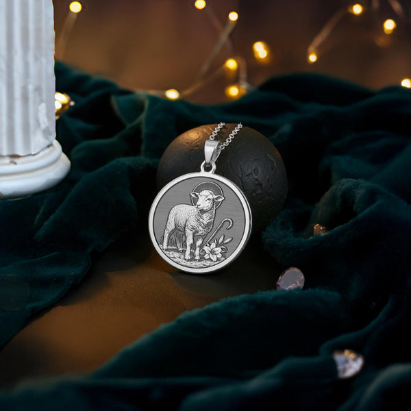 Agnus Dei Necklace: 14K Gold, Lamb of God Coin, Christian Jewelry - View 3