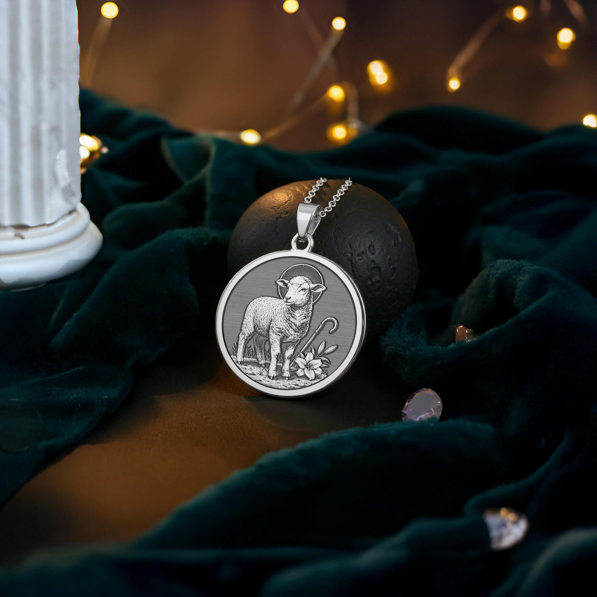 Agnus Dei Necklace: 14K Gold, Lamb of God Coin, Christian Jewelry - View 3