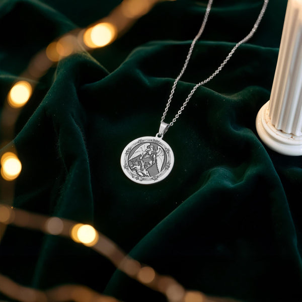 Archangel Michael Necklace: 14K Gold Saint Michael Coin Pendant - View 4