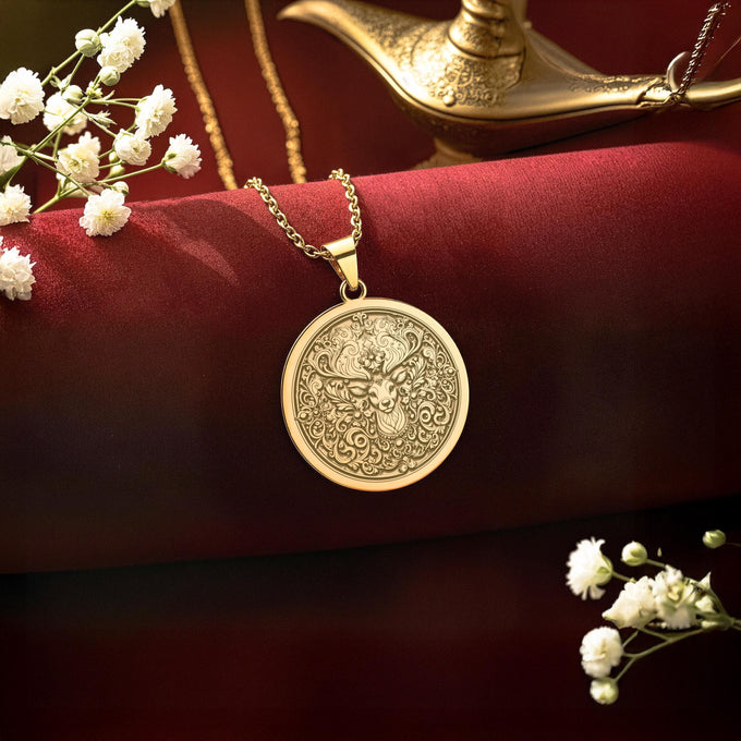 Stag Deer Forest Lord Pendant | 14K Gold & Silver Options - Spirit Animal Nature Lover