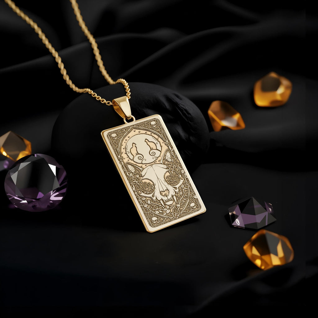 Cat Skull Pendant Necklace: 14K Gold, Gothic Feline Charm, Memento Mori Jewelry - View 214