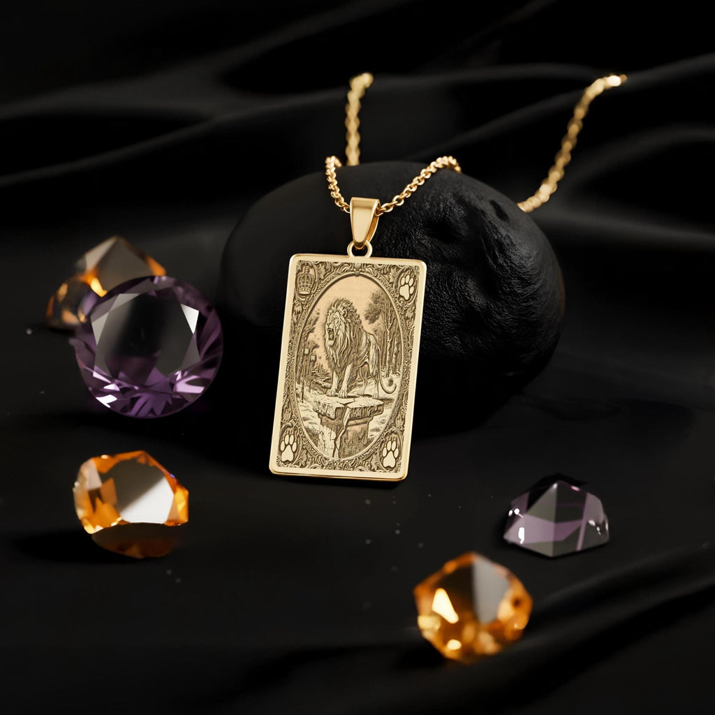 Majestic Lion Tarot Pendant: 14K Gold Personalized  King of Beasts Necklace, Nature Jewelry - View 214