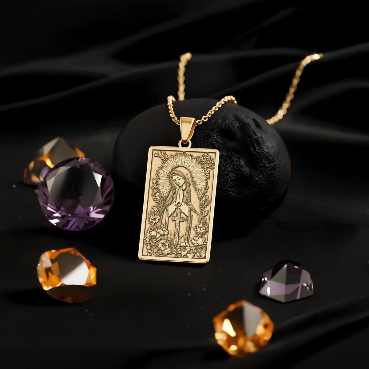 Virgin Mary Necklace: 14K Gold, Blessed Mother Charm, Catholic Faith Jewelry - View 214