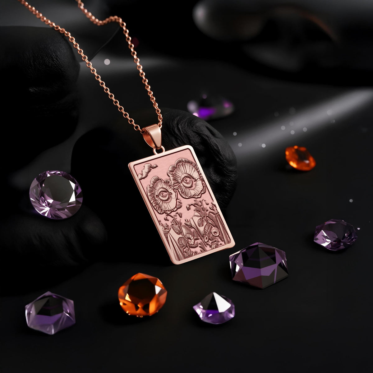Surreal Flower Eyes Necklace: 14K Gold Alice in Wonderland Art - View 6