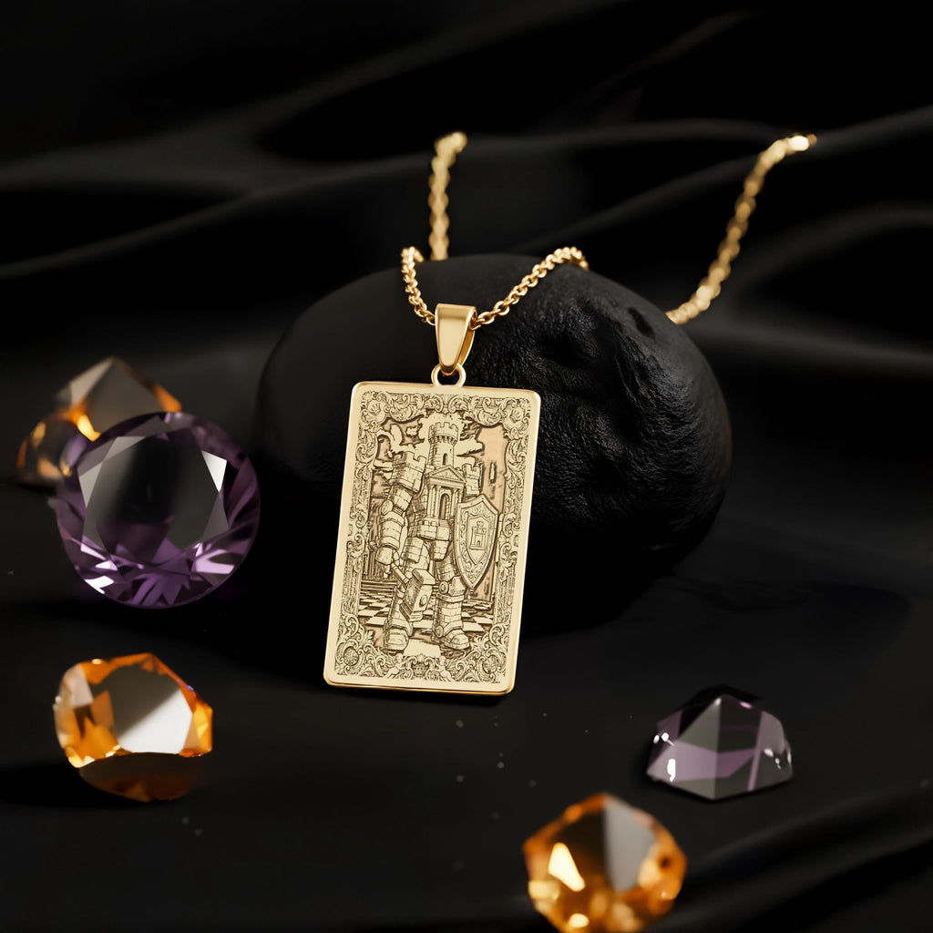 Rook Chess Piece Necklace: 14K Gold Castle Tower Pendant - View 48