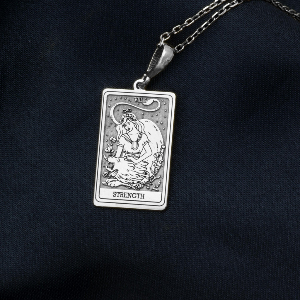 Strength Tarot Necklace: 14K Gold with tarot card rider waite occult arcana talisman - View 214