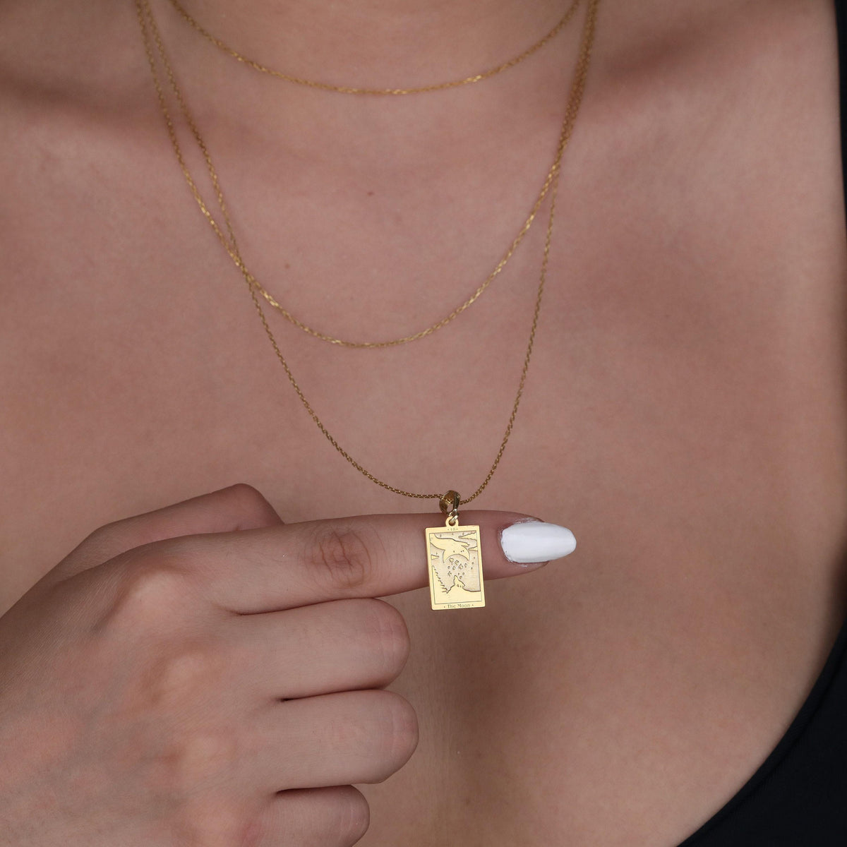 The Moon Tarot Card Necklace: 14K Gold with moon card rider waite occult arcana talisman - View 207