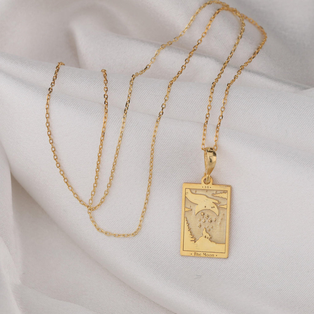 The Moon Tarot Card Necklace: 14K Gold with moon card rider waite occult arcana talisman - View 200
