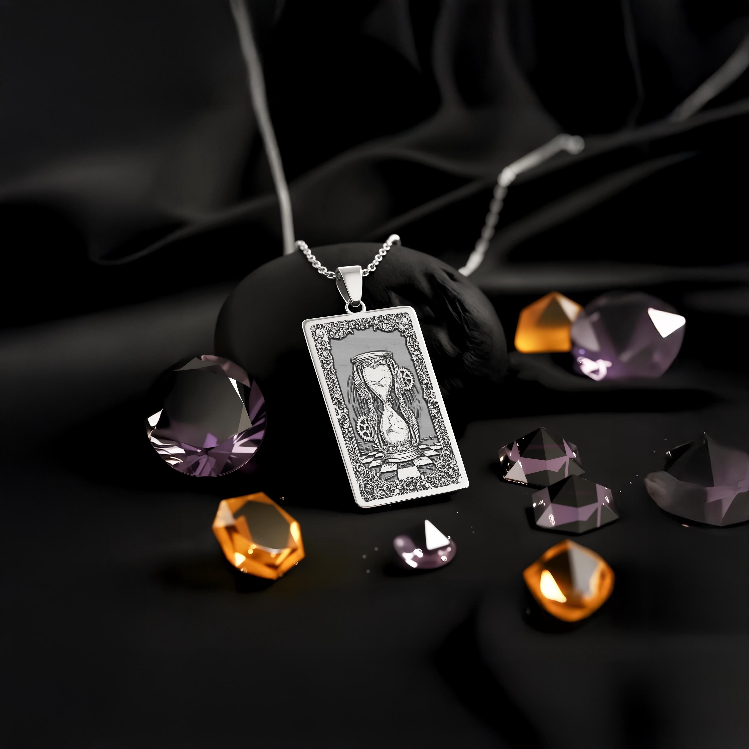 Hourglass Necklace: 14K Gold Sands of Time, Memento Mori - View 3