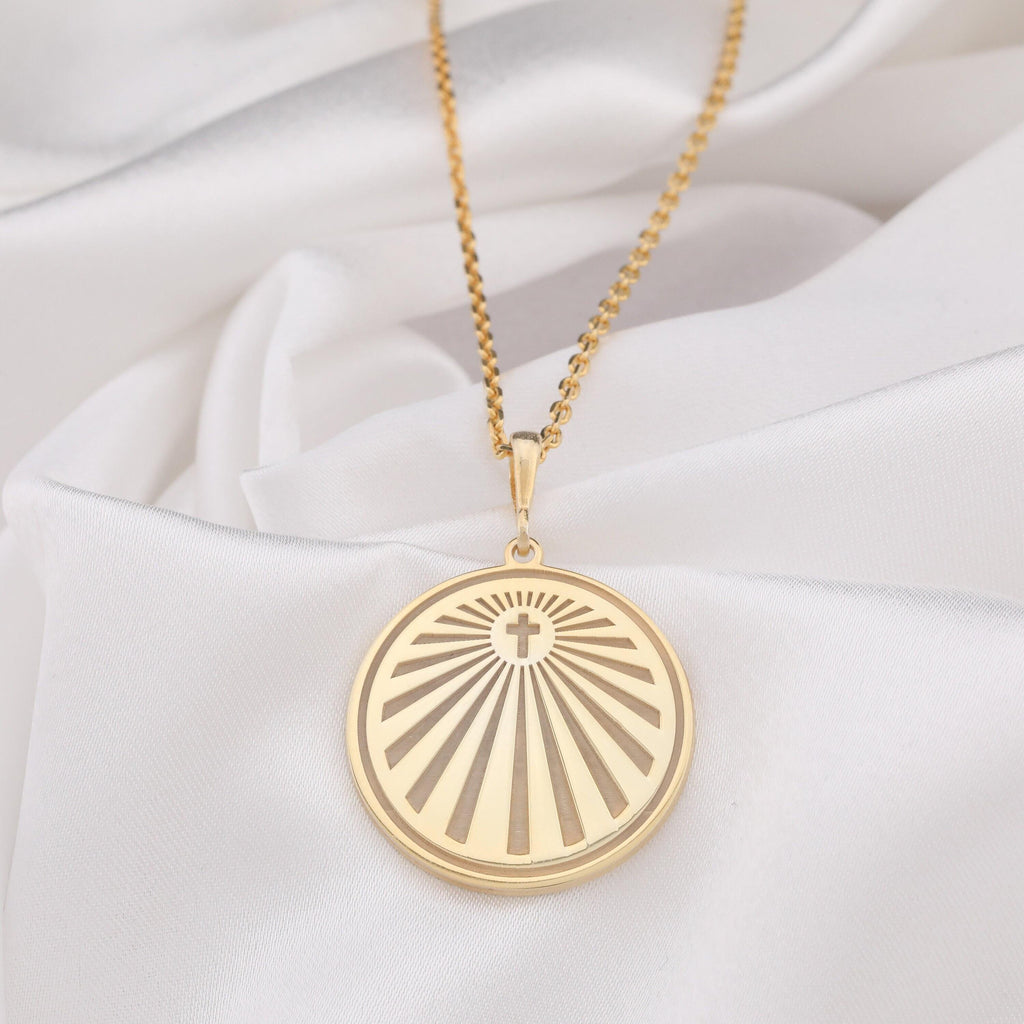 Cross Emblem Necklace: 14K Gold with crux emblem tau cross talisman amulet collectible - View 214