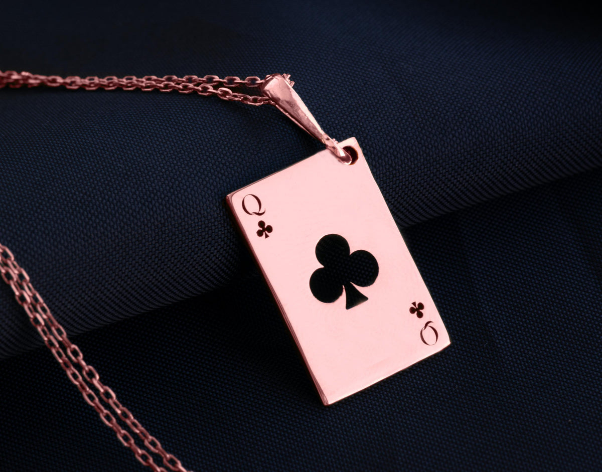 Queen of Clubs Necklace: 14K Gold with poker card charm queen of clubs gift occult - View 214