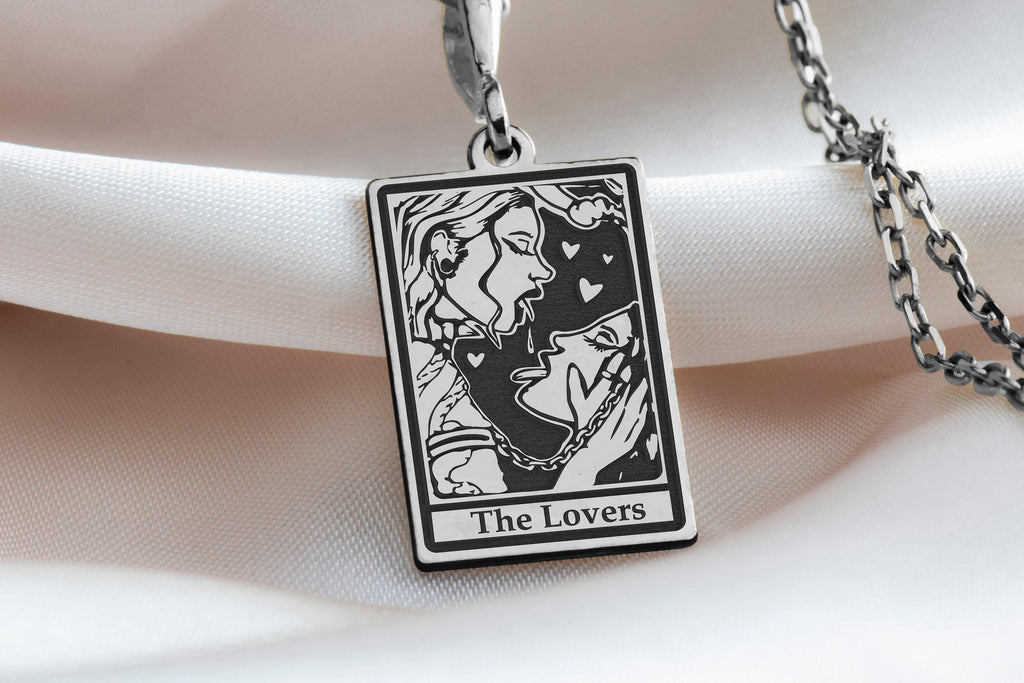 Lovers Tarot Card Necklace: 14K Gold with tarot card rider waite occult arcana talisman - View 102
