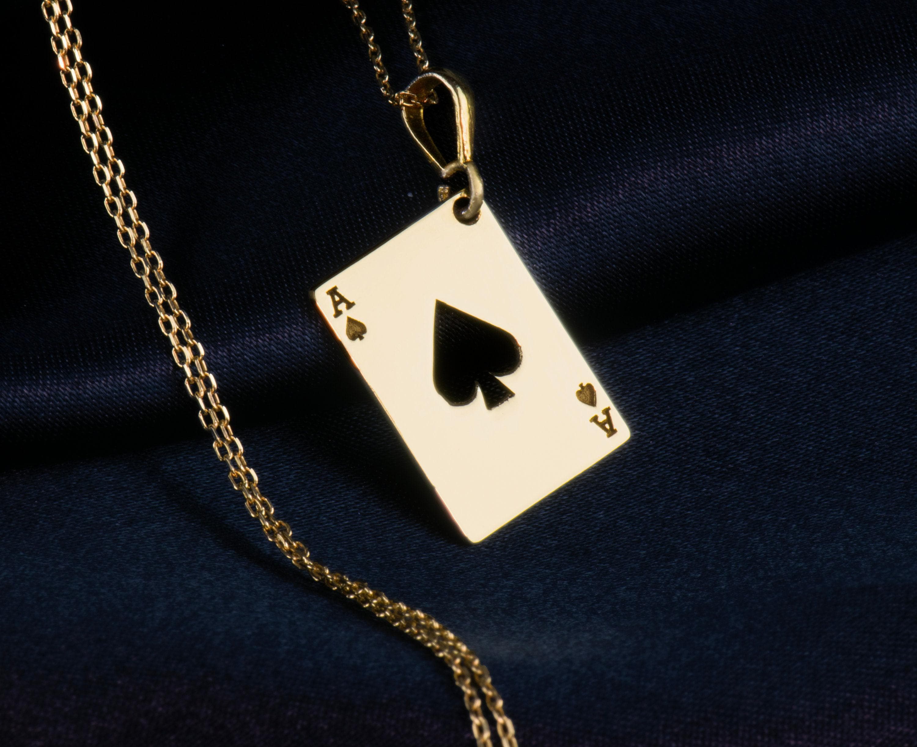 Ace of Spades Necklace: 14K Gold with ace of spades gift poker necklace occult arcana - View 158