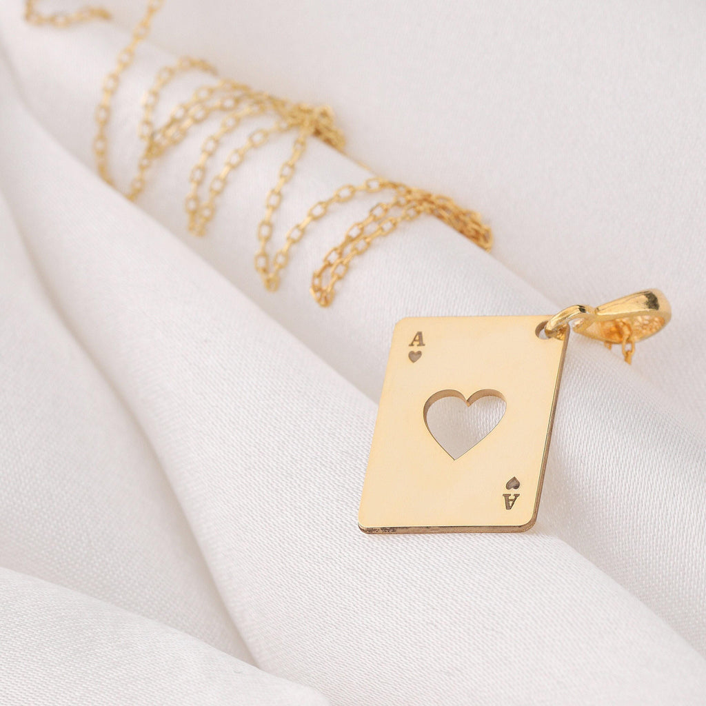 Ace of Hearts Necklace: 14K Gold with heart card playing card occult arcana talisman - View 48