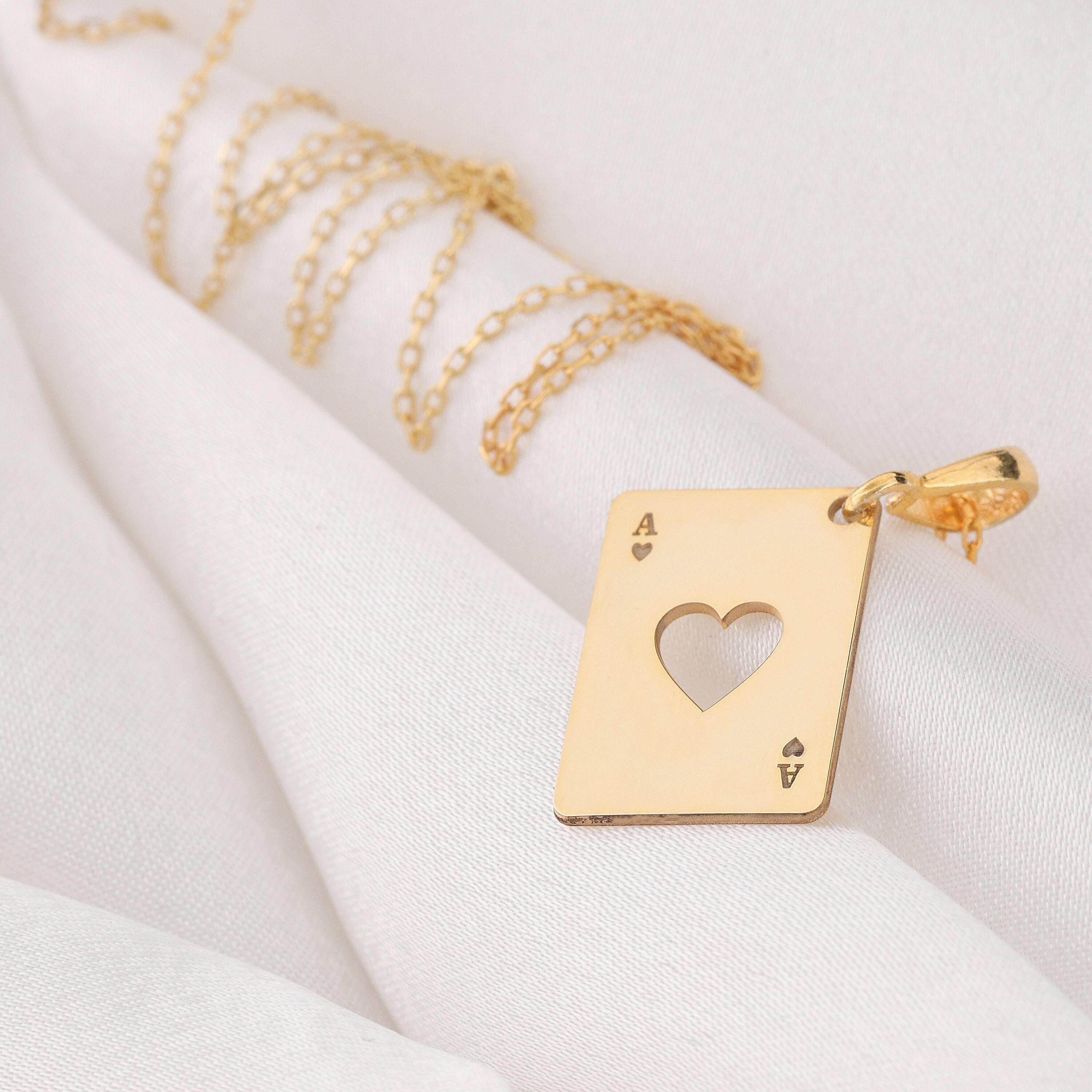 Ace of Hearts Necklace: 14K Gold with heart card playing card occult arcana talisman - View 48