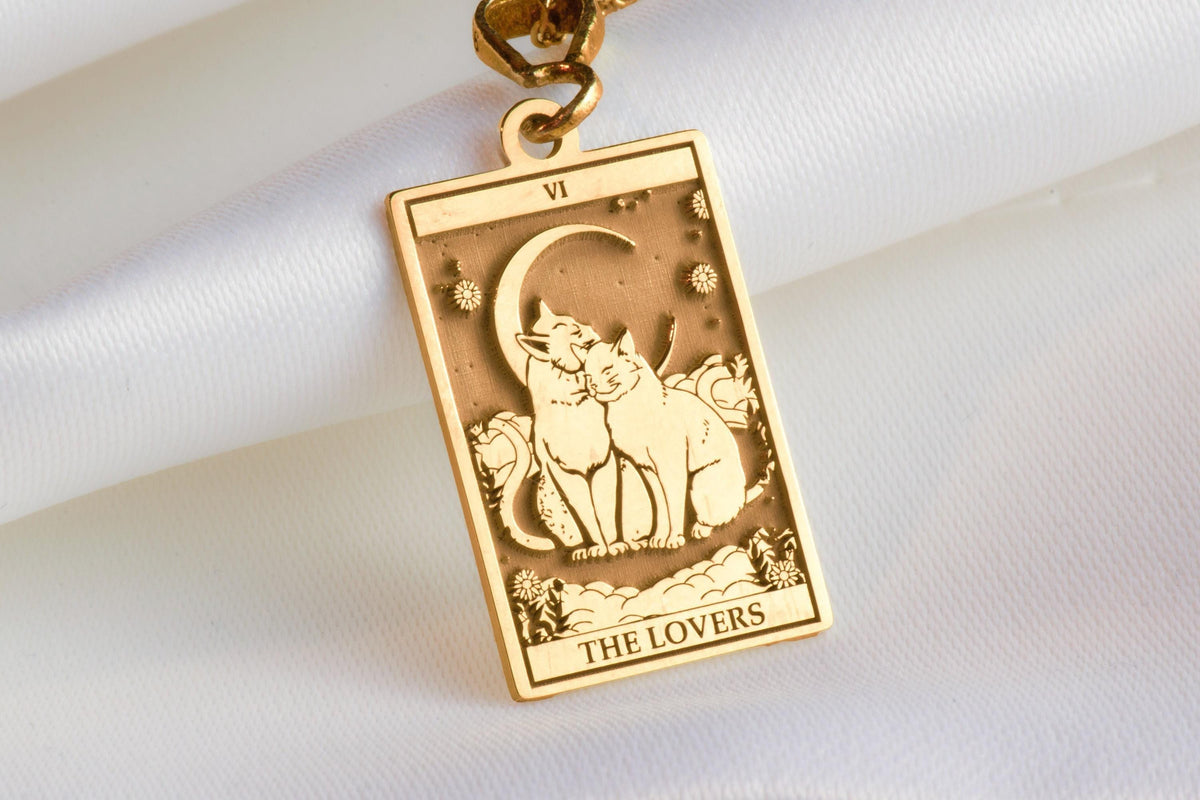 Cat Tarot Necklace: 14K Gold with tarot card rider waite occult arcana talisman amulet - View 48
