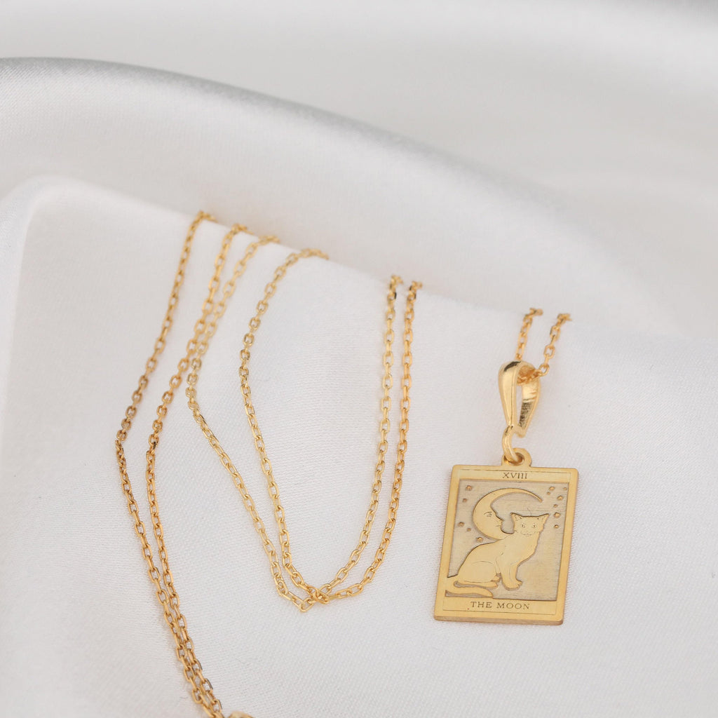 Moon Tarot Card Necklace: 14K Gold with tarot card rider waite occult arcana talisman - View 102