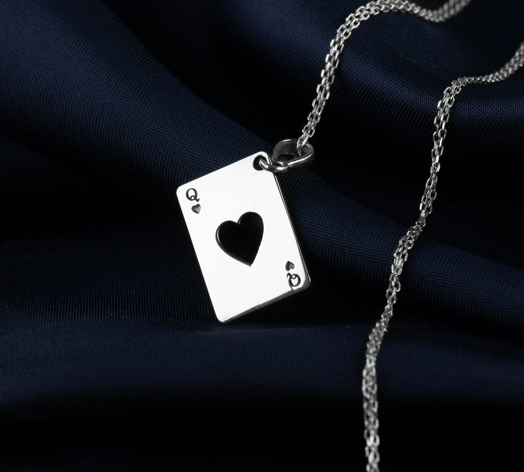 Queen of Hearts Necklace: 14K Gold with poker necklace queen hearts talisman amulet - View 214