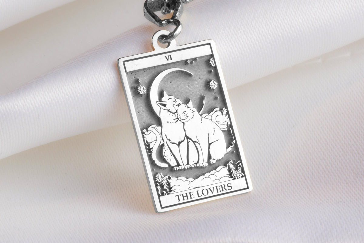 Cat Tarot Necklace: 14K Gold with tarot card rider waite occult arcana talisman amulet - View 214