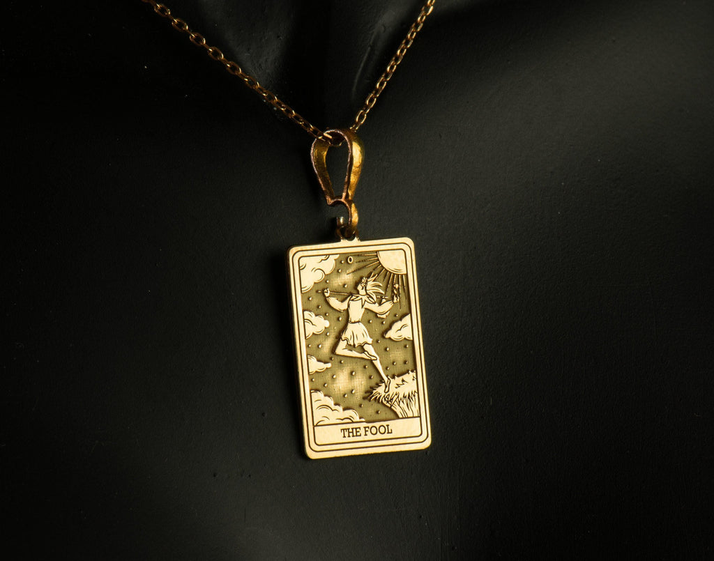 The Fool Tarot Pendant: 14K Gold with tarot card rider waite major arcana occult - View 207