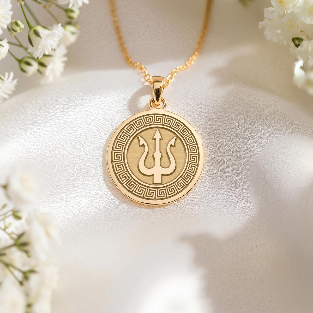 Poseidon Necklace: 14K Gold with sea god trident charm mythology talisman amulet - View 207