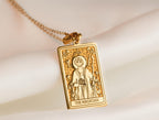 Magician Tarot Rider Waite Necklace Necklaces 14K 14K Gold Plated rectangular pendant featuring a classical figure and the text 'THE MAGICIAN' necklace.