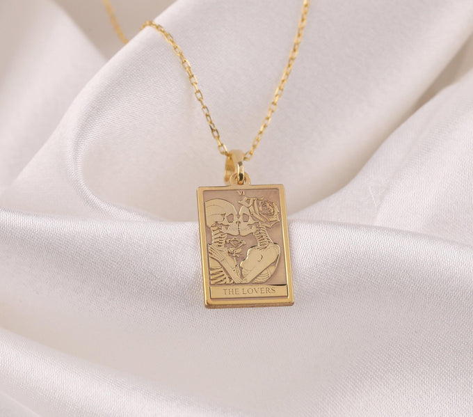 Lovers Tarot Card Necklace: 14K Gold with tarot card rider waite occult arcana talisman - View 48