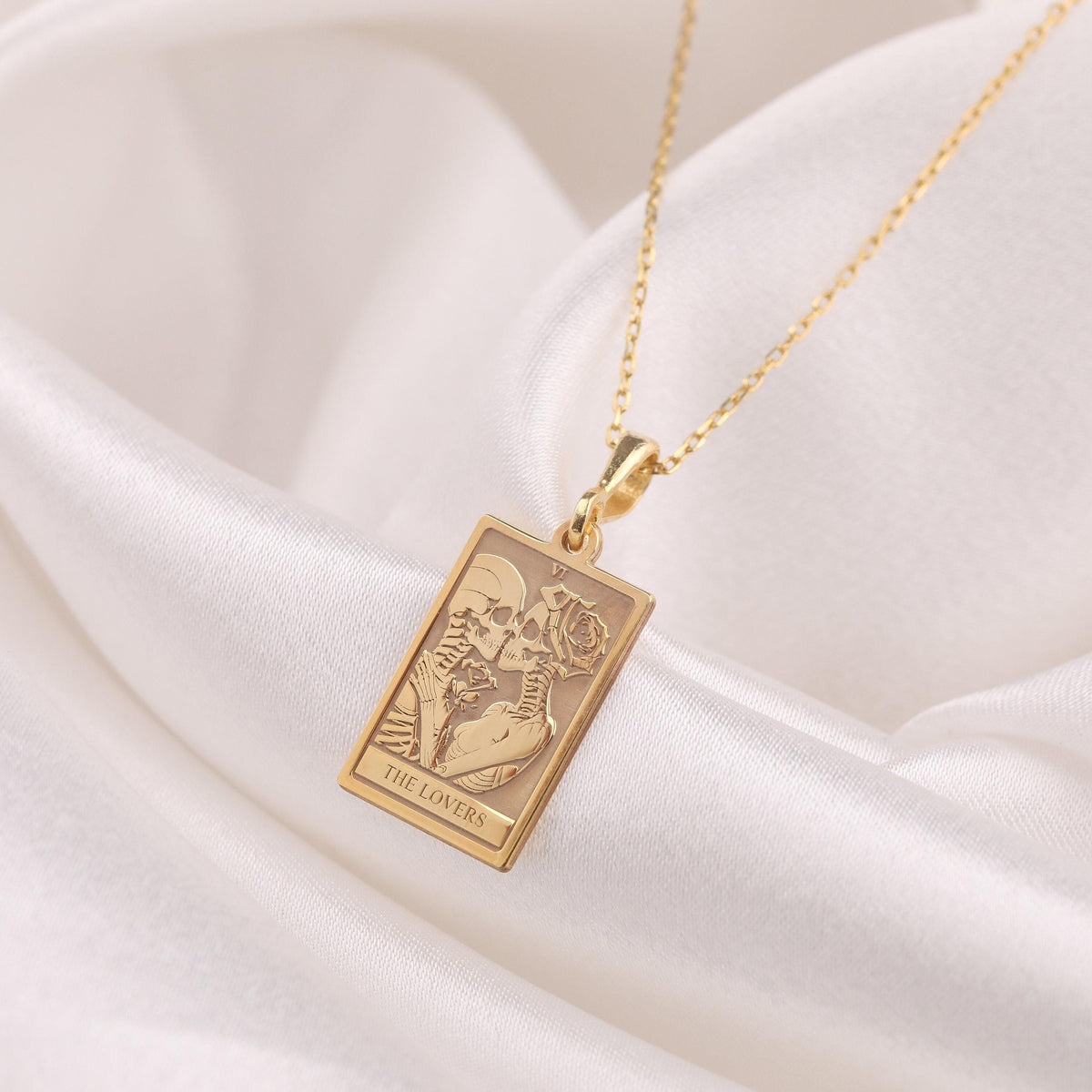 Lovers Tarot Card Necklace: 14K Gold with tarot card rider waite occult arcana talisman - View 158