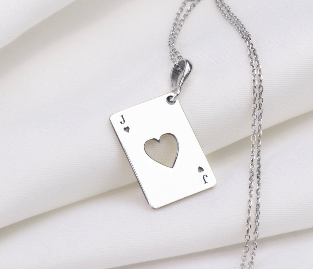 Jack of Hearts Necklace: 14K Gold with jack of hearts charm poker player gift occult - View 200