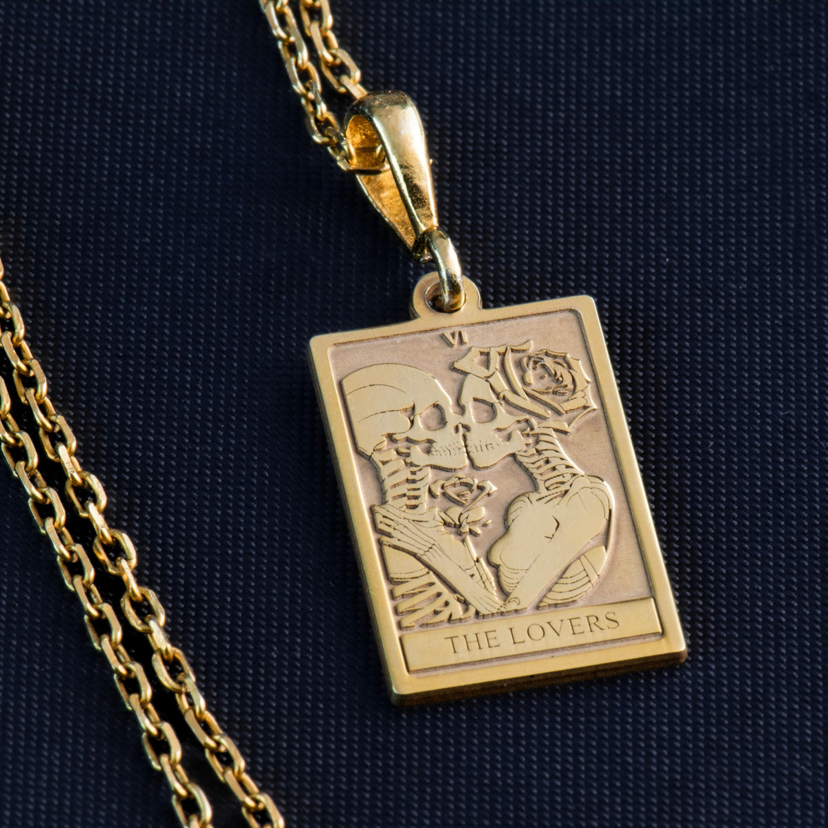 Lovers Tarot Card Necklace: 14K Gold with tarot card rider waite occult arcana talisman - View 102