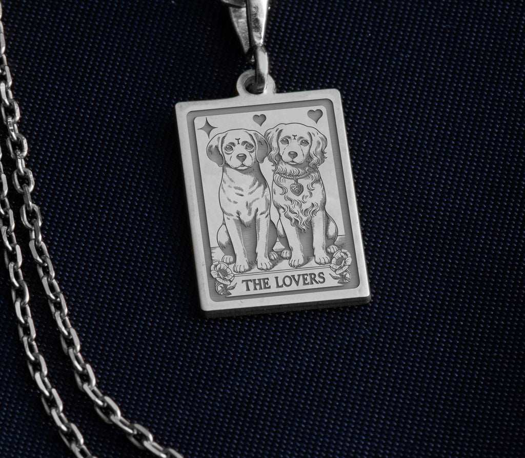 Puppy 'The Lovers' Card Necklace: 14K Gold with gold dog lovers lovers dog necklace - View 214